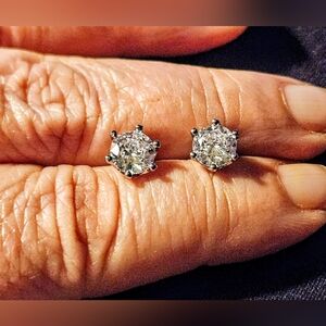 Moissanite and Silver Round Cut Earrings